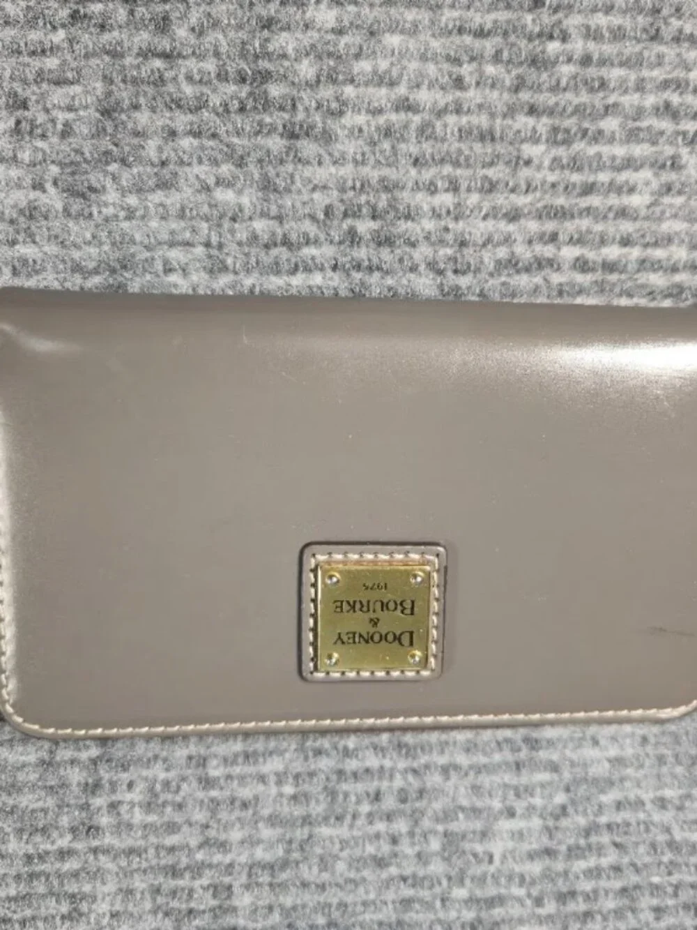 Dooney & Bourke Gray Leather Zip Around Wallet | Gold Logo Plaque